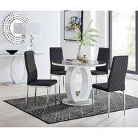Furniture Box Giovani Grey White High Gloss And Glass 100cm Round Dining Table And 4 x Black Milan C