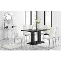 Furniture Box Imperia Black High Gloss Dining Table And 6 x White Milan Dining Chairs Set