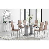 Furniture Box Imperia Grey Modern High Gloss Dining Table And 6 x Cappuccino Grey/Beige Milan Dining Chairs Set