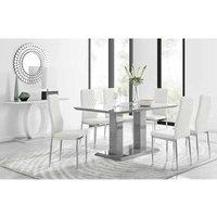Furniture Box Imperia Grey Modern High Gloss Dining Table And 6 x White Milan Dining Chairs Set