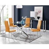 Furniture Box Leonardo Glass And Chrome Metal Dining Table And 4 x Mustard Milan Chairs Set, White