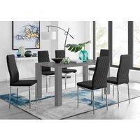 Furniture Box Pivero Grey High Gloss Dining Table And 6 x Modern Black Milan Chairs Set