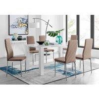 Furniture Box Pivero White High Gloss Dining Table And 6 x Cappuccino Grey Milan Chairs Set