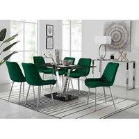 Furniture Box Florini V Black Dining Table and 6 x Green Pesaro Silver Leg Chairs