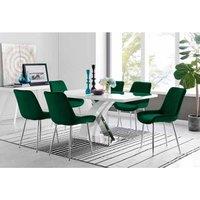 Furniture Box Atlanta 6 Seater White Dining Table and 6 x Green Pesaro Silver Leg Chairs