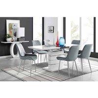Furniture Box Renato High Gloss Extending Dining Table and 6 x Grey Pesaro Silver Leg Chairs