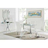 Furniture Box Cosmo Chrome Glass Dining Table And 4 x White Willow Dining Chairs Set