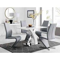 Furniture Box Atlanta White High Gloss And Chrome Metal Rectangle Dining Table And 4 x Elephant Grey Willow Dining Chairs Set
