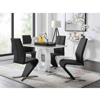 Furniture Box Giovani Grey White Modern High Gloss And Glass Dining Table And 4 x Black Willow Chairs Set