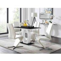Furniture Box Giovani Black White High Gloss Glass Dining Table and 4 x White Willow Chairs Set