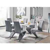 Furniture Box Imperia White High Gloss Dining Table And 6 x Elephant Grey Willow Chairs Set