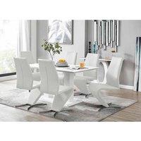 Furniture Box Imperia White High Gloss Dining Table And 6 x White Willow Chairs Set