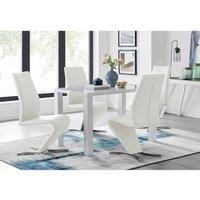 Furniture Box Pivero White High Gloss Dining Table and 4 x White Willow Chairs Set, White