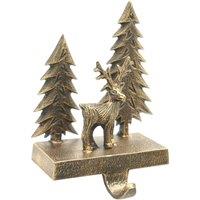 Ivyline Stocking Holder Deer Scene Antique Brass H19cm, Gold