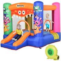 Outsunny Bounce Castle Inflatable Basket Trampoline Slide Monster Design 2.9 x 2 x 1.55m