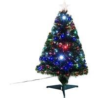 HOMCOM 3ft Green Pre-Lit Artificial Fibre Optic Christmas Tree with Multi Colour LED Lights, Green