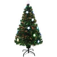 HOMCOM 4ft Green Pre-Lit Artificial Fibre Optic Christmas Tree with Star LED Lights, Green
