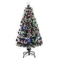 HOMCOM 4ft Frosted Pre-Lit Artificial Fibre Optic Christmas Tree with Scattered LED Lights, White