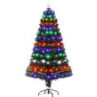 Bon Noel 5ft Green Pre-Lit Artificial Christmas Tree with 170 Multi-Coloured LED Lights & Star Topper, Green