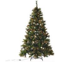HOMCOM 6ft Green/Brown Pre-Lit Artificial Spruce Christmas Tree with 200 LED Lights, Green