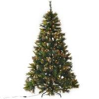 HOMCOM 5ft Green/Brown Pre-Lit Artificial Spruce Christmas Tree with 120 LED Lights, Green