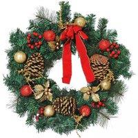 HOMCOM 24'' Green Pre-Lit Artificial Christmas Wreath, Green
