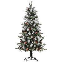 Bon Noel 5ft Light Snow-Flocked Slim Artificial Christmas Tree with Berries & Pine Cones, Green