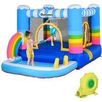 Outsunny Kids Rainbow Bouncy Castle Trampoline with Net & Pool