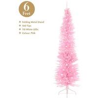 Christmas Workshop 6ft Pink Pre-Lit Slim Line Christmas Tree, Pink