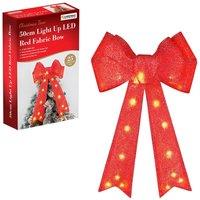Christmas Workshop 50cm Red Fabric Bow with 25 Warm White LED Lights, Red