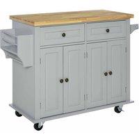 Rolling Kitchen Island Cart with Rubber Wood Top, Spices, and Towel Rack