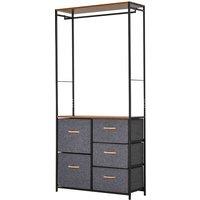 HOMCOM Storage Coat Rack Hallway / Bedroom Organiser Shelves with Hanger, 5 Drawer - Grey, Grey
