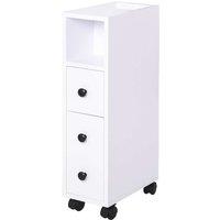 Kleankin Slimline Bathroom Storage Unit with 2 Drawers, 2 Open Compartments & Wheels - White, White