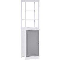 Kleankin Bathroom Tall Storage Cabinet, Organizer Tower with Door Shelves - Grey, Grey