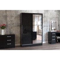 Birlea Lynx 2 Door Sliding Wardrobe With Mirror Black, Black