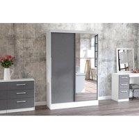 Birlea Lynx 2 Door Sliding Wardrobe With Mirror White And Grey, Grey