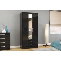 Birlea Lynx 3 Door 2 Drawer Wardrobe With Mirror Black, Black
