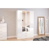 Birlea Lynx 4 Door 2 Drawer Wardrobe With Mirror White, White