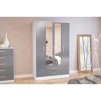 Birlea Lynx 4 Door 2 Drawer Wardrobe With Mirror White And Grey, Grey