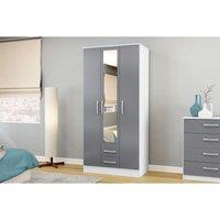 Birlea Lynx 3 Door 2 Drawer Wardrobe With Mirror White And Grey, Grey