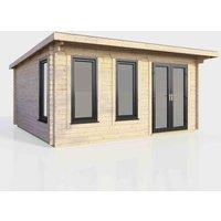 Power 16' x 12' Pent Log Cabin - Right Hand Doors, Brown