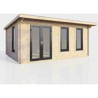 Power 18' x 10' Pent Log Cabin - Left Hand Doors, Brown