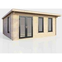 Power 18' x 12' Pent Log Cabin - Left Hand Doors, Brown