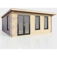 Power 18' x 14' Pent Log Cabin - Left Hand Doors, Brown