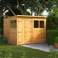 Power 8' x 8' Pent Double Door Garden Shed, Brown