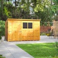 Power 10' x 8' Pent Double Door Garden Shed, Brown