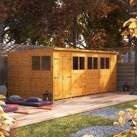 Power 18' x 8' Pent Double Door Garden Shed, Brown