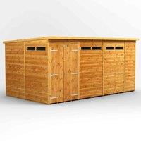 Power 14' x 8' Pent Double Door Security Shed, Brown