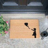Artsy Doormats Girl With A Balloon Graffiti Doormat, Brown