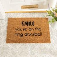 Artsy Doormats Smile You're On The Ring Doorbell, Brown